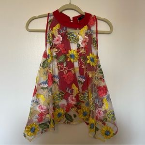 NWT Sheer Halter Embroidered Blouse